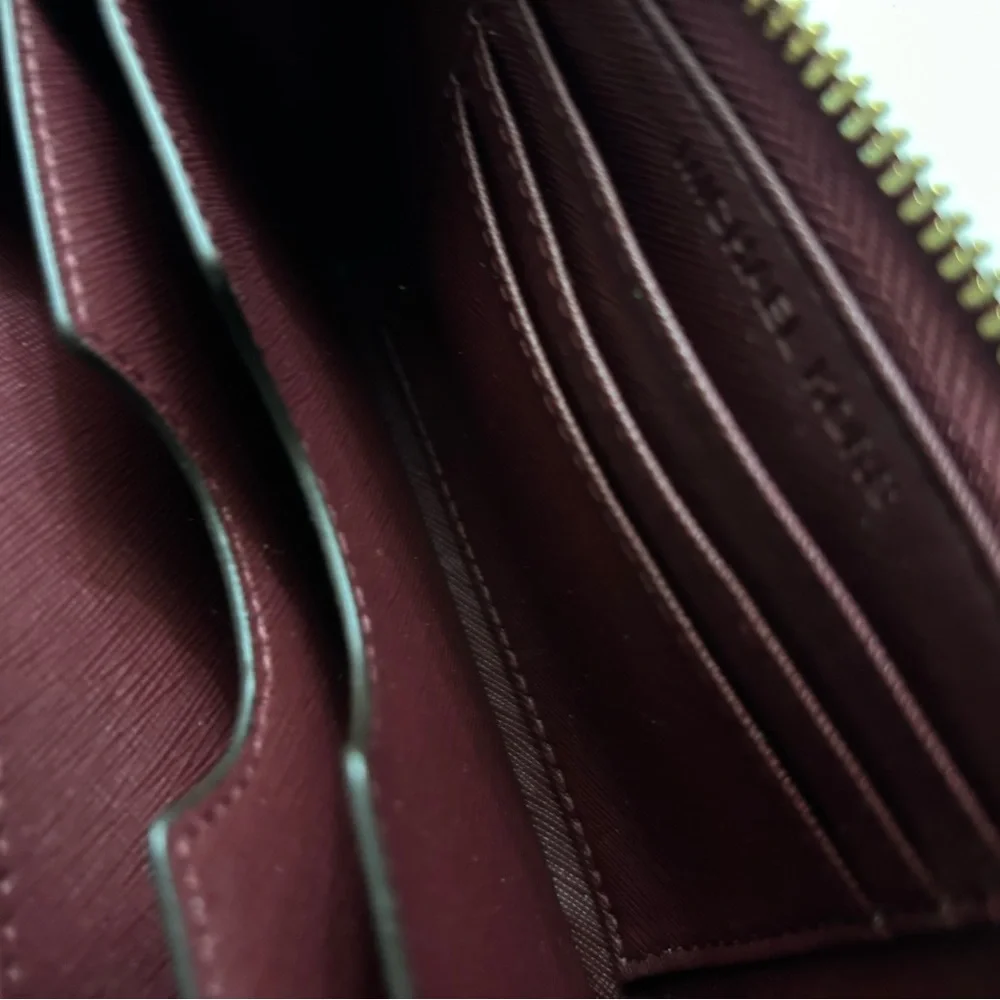 Michael Kors Burgundy Leather Zip-Around Wristlet/Wallet